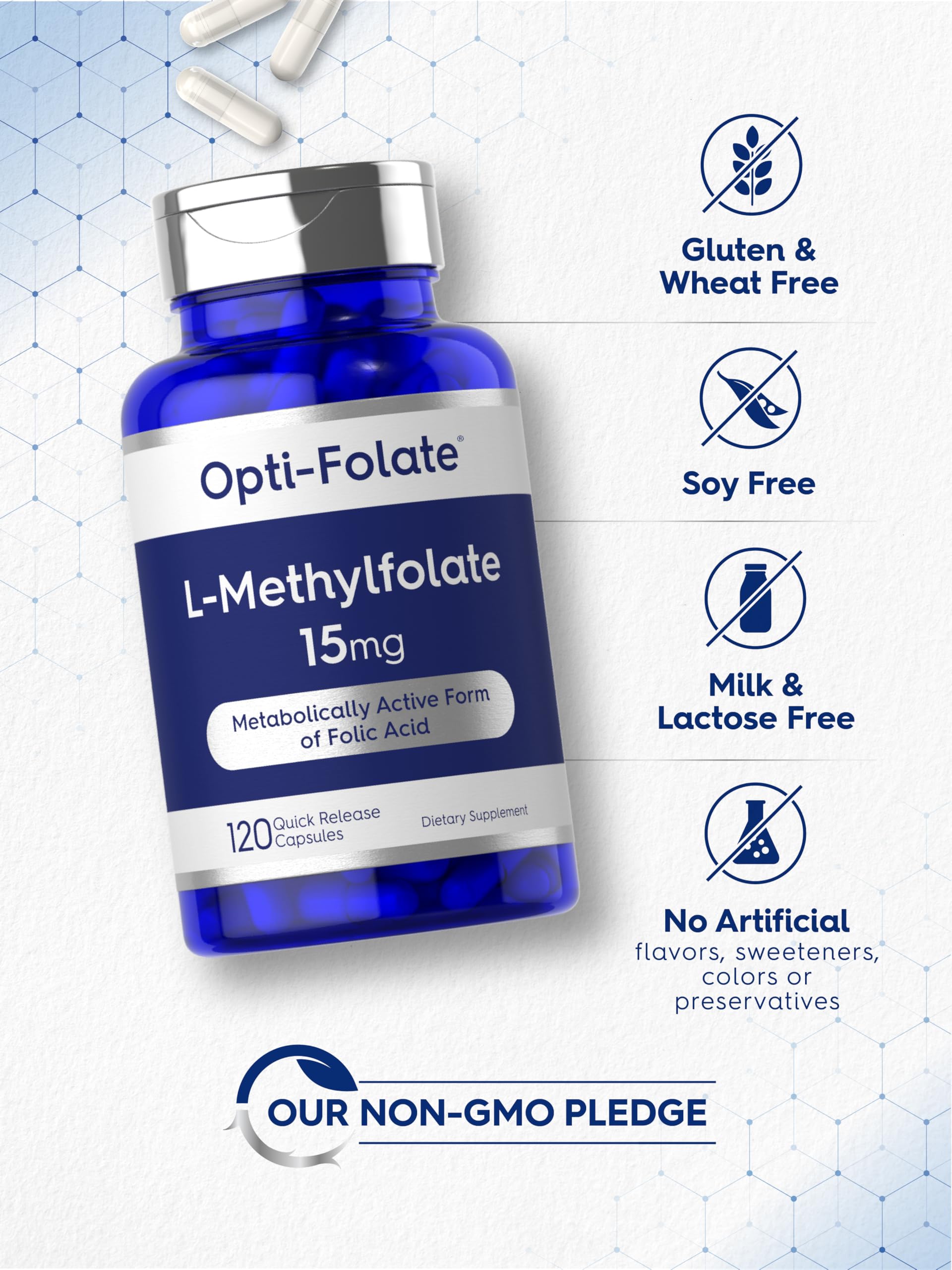 Carlyle L Methylfolate bottle side view showcases packaging design