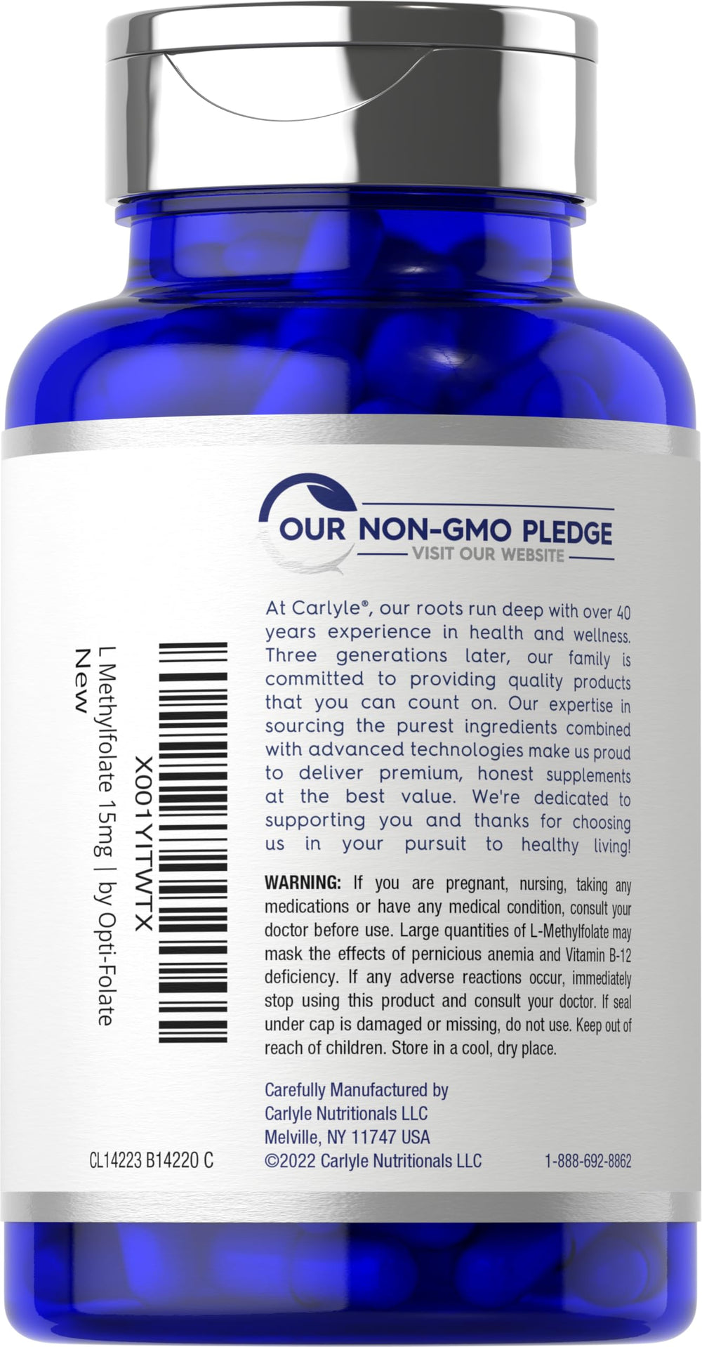 Carlyle L Methylfolate 15mg capsules closeup emphasizes quick-release capsules