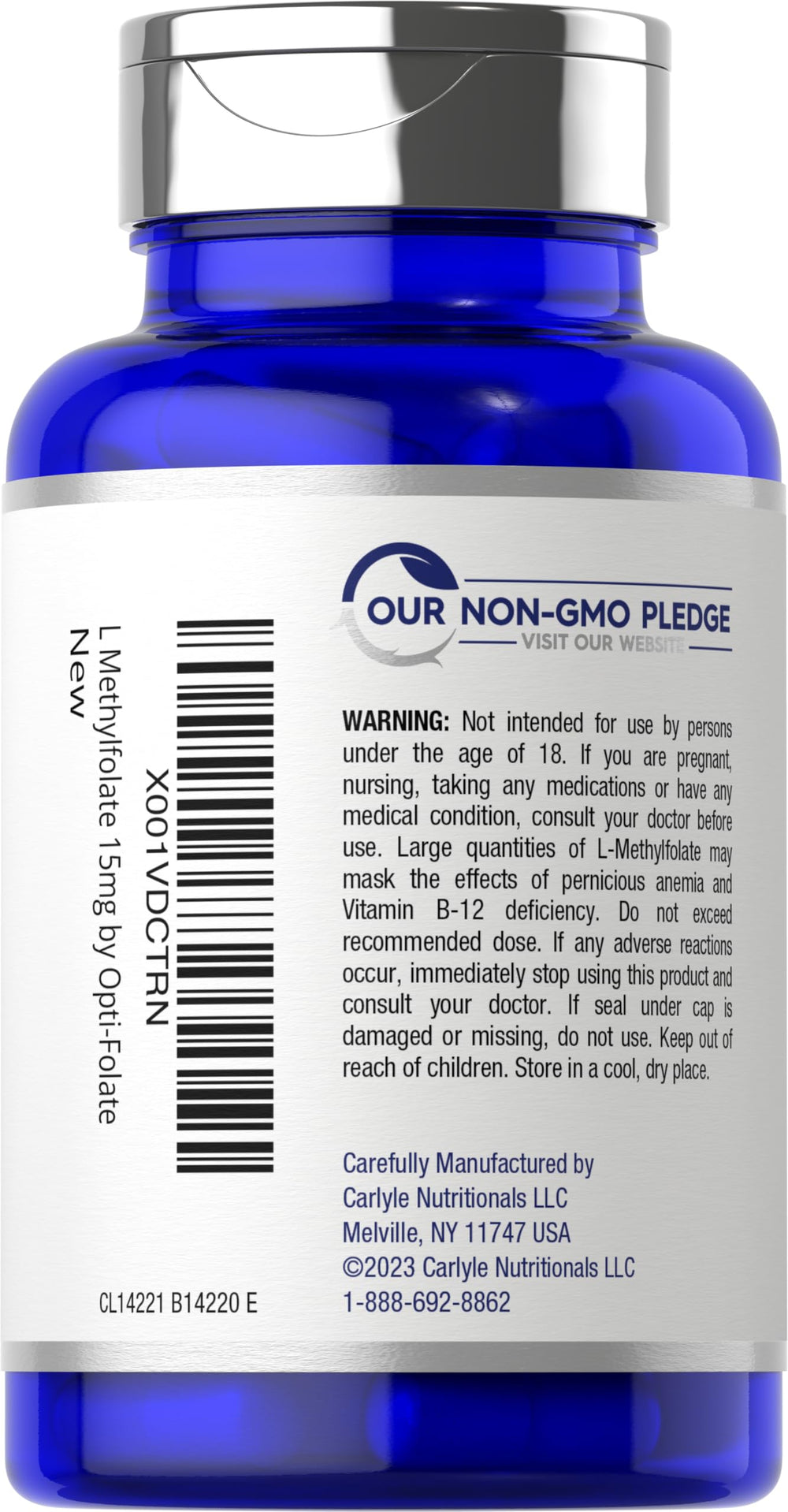 Capsules of Carlyle L-Methylfolate 15mg ready for daily use.