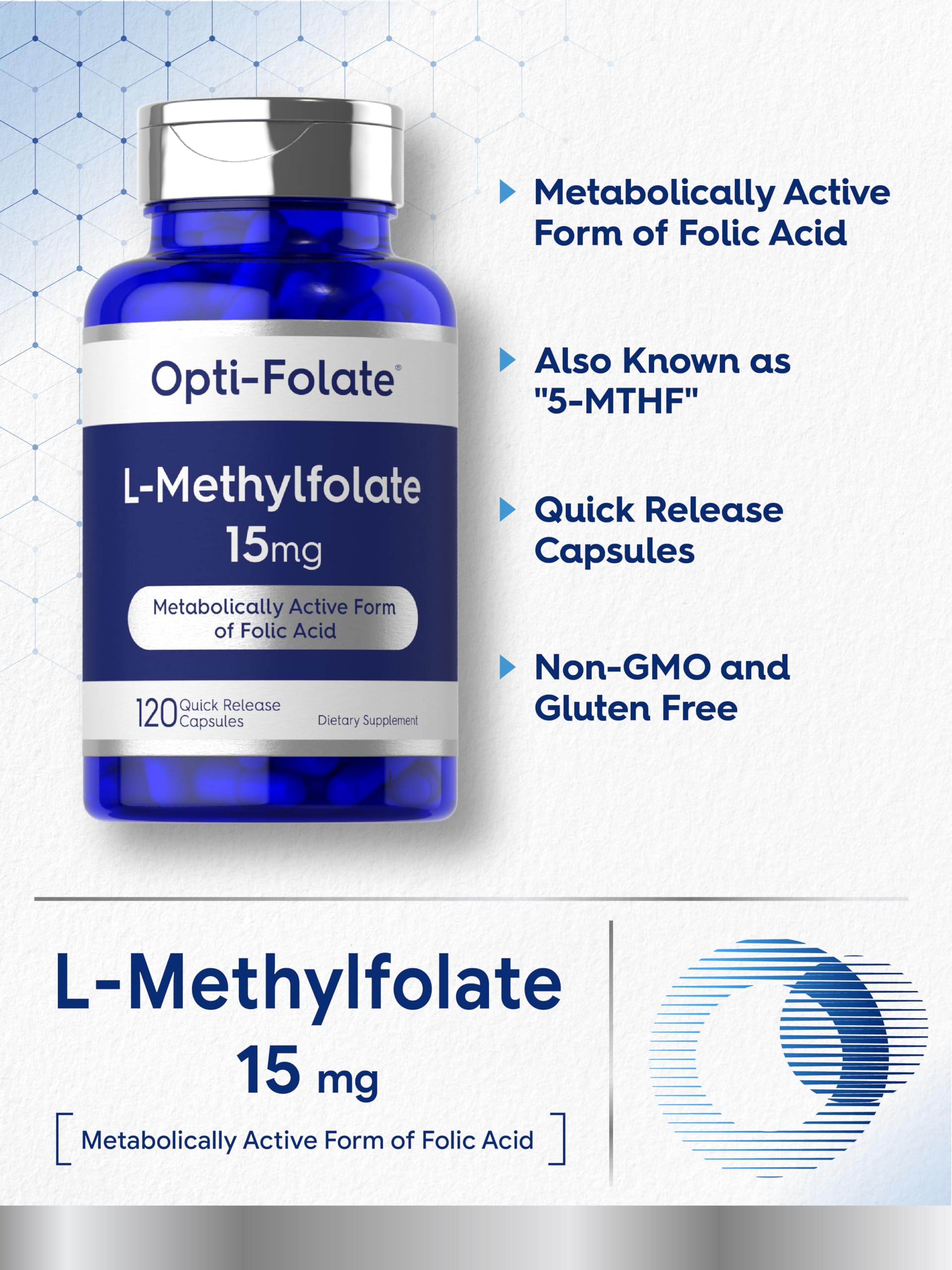 Carlyle L Methylfolate label detail highlights non-GMO and gluten-free claims