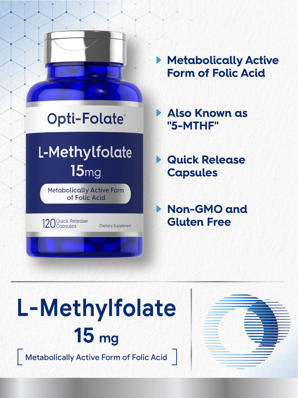 Carlyle L Methylfolate label detail highlights non-GMO and gluten-free claims
