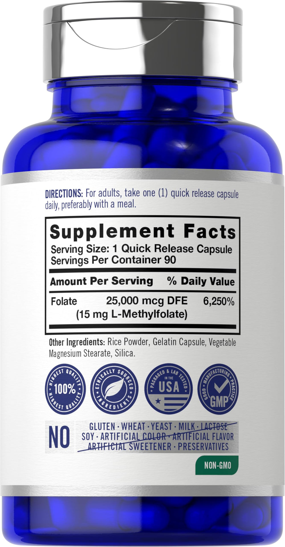 Carlyle L-Methylfolate bottle front for convenient daily dosing.