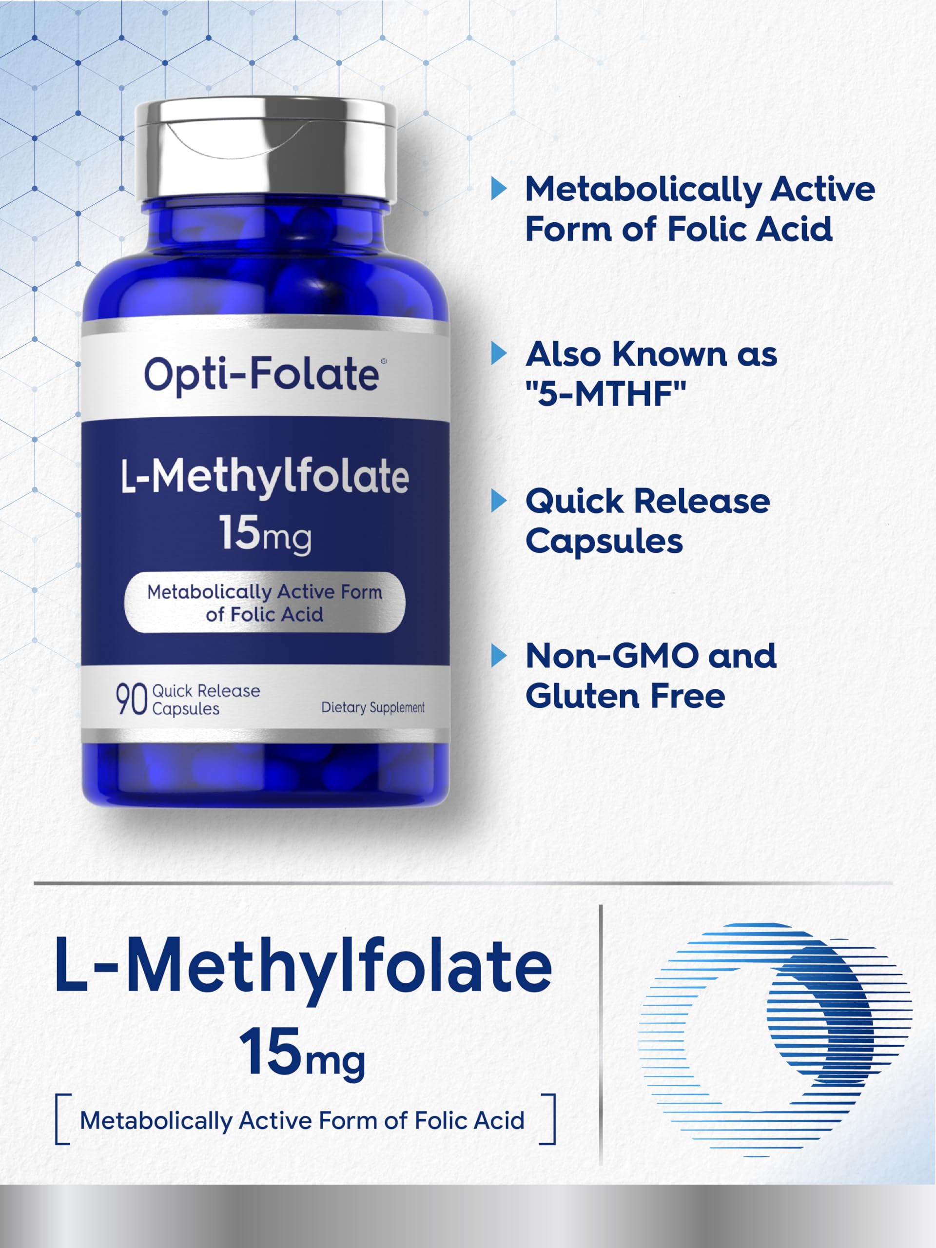 Carlyle L-Methylfolate capsules close-up highlighting quick-release capsules.