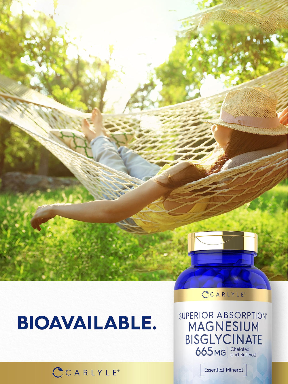 Carlyle lab-tested ingredients logo indicates rigor and purity in this chelated magnesium.