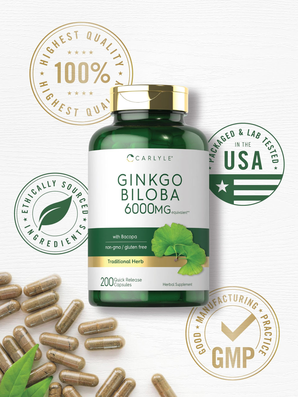 Carlyle lab-tested quality badge communicates trusted ingredient sourcing.