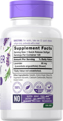 Close-up of Carlyle Lavender Pills label highlighting 80 mg per softgel.