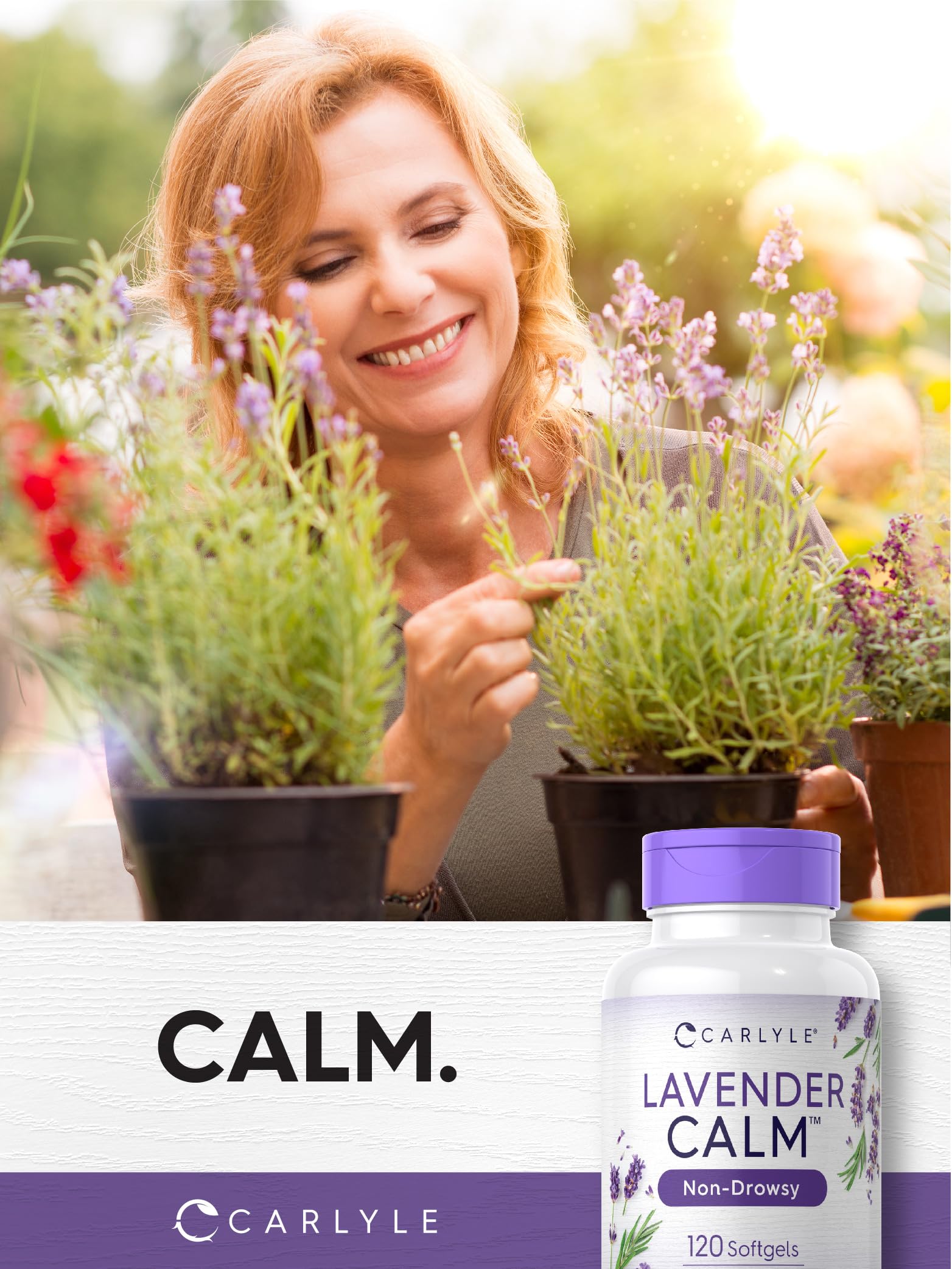 Carlyle Lavender Pills next to a cup of tea for relaxation.