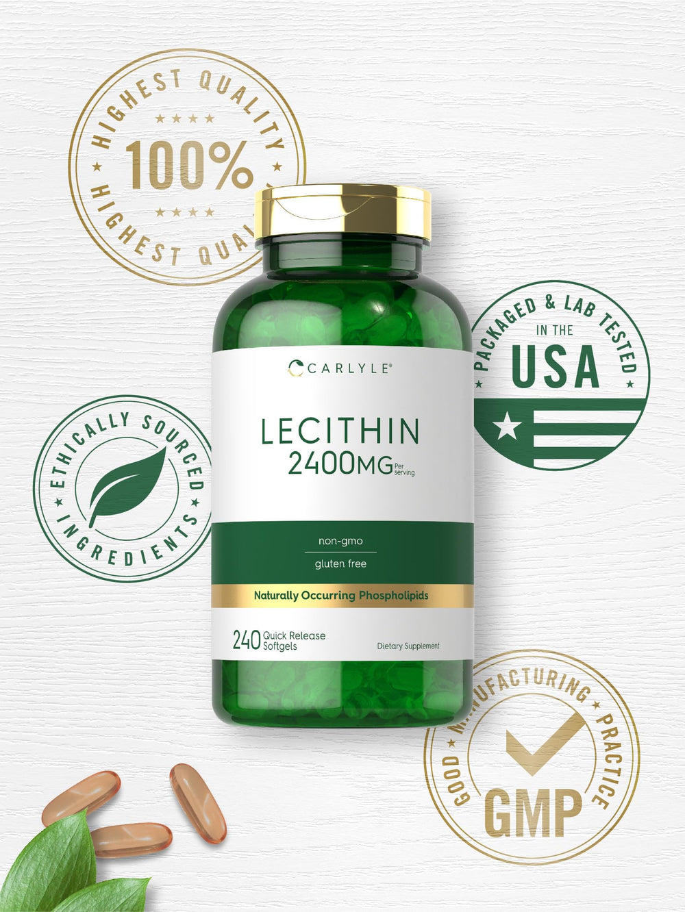 Carlyle Lecithin softgels poured for quick-release daily use
