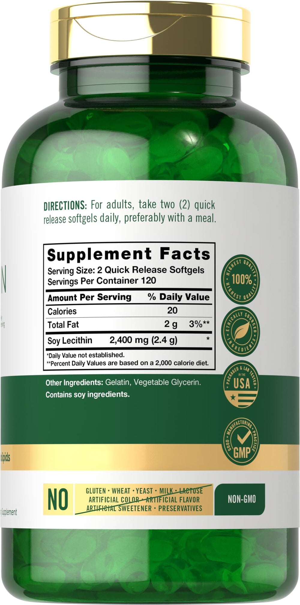 Carlyle Lecithin ingredients label highlights 2400 mg per serving