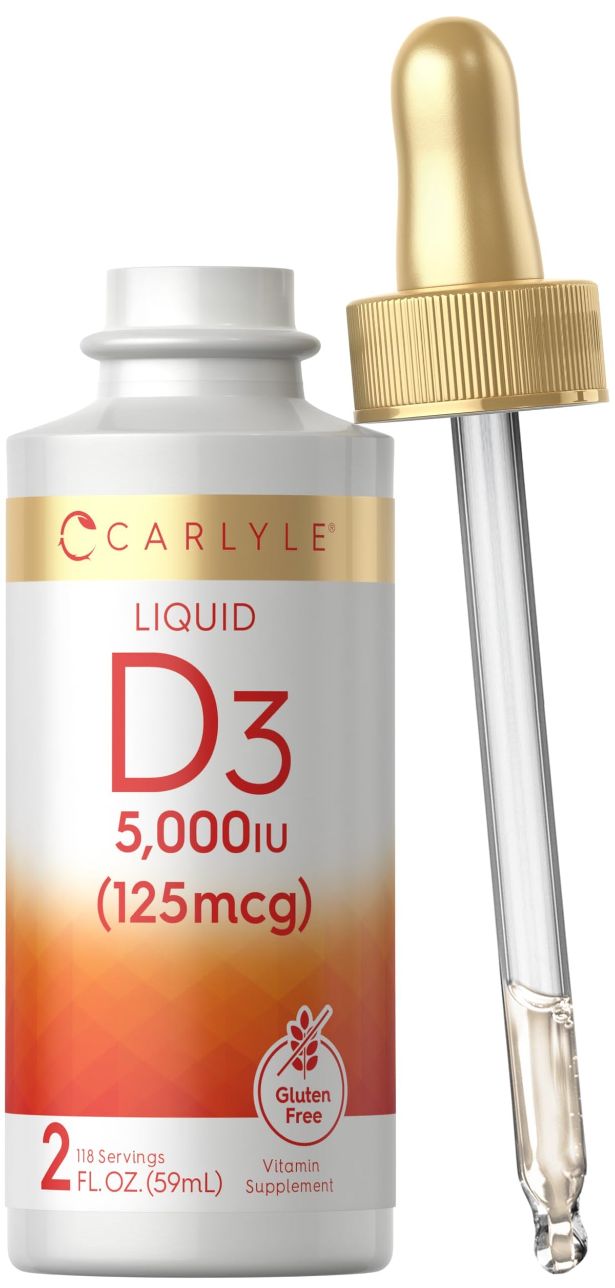 Carlyle Liquid D3 bottle pour for convenient daily dosing.