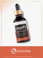 Carlyle Lugols Iodine 2% bottle on a clean workspace for easy access.