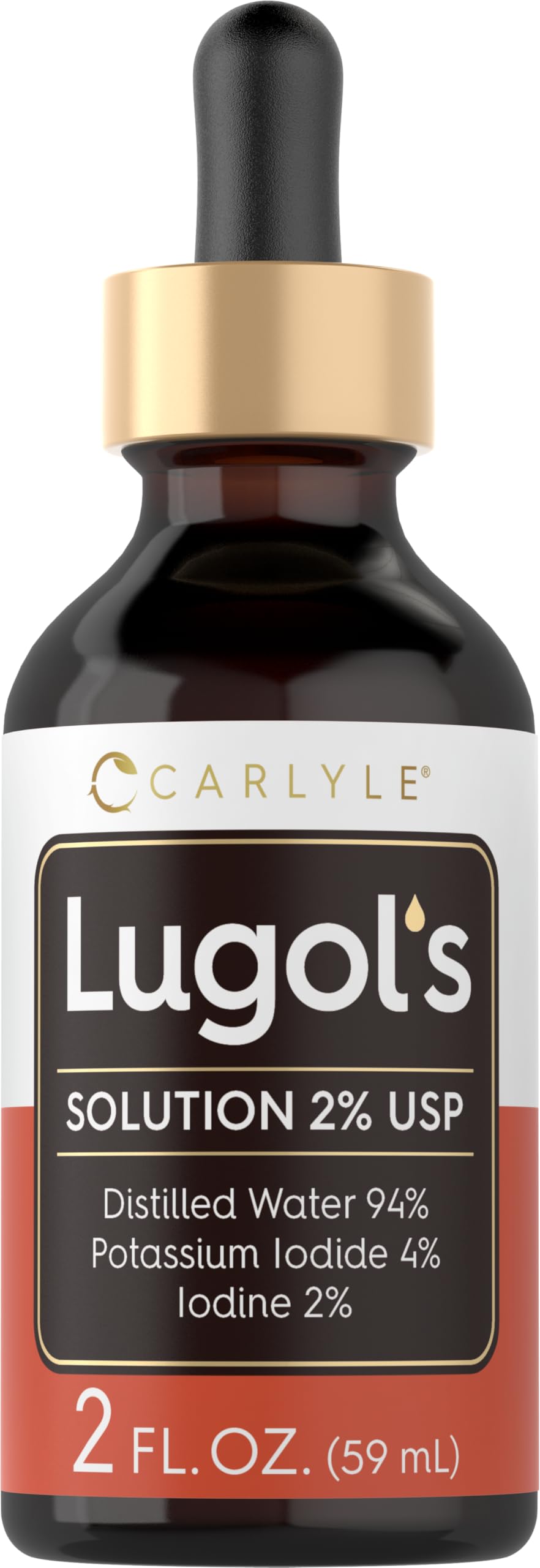 Carlyle Lugols Iodine 2% bottle with dropper for precise daily dosing.