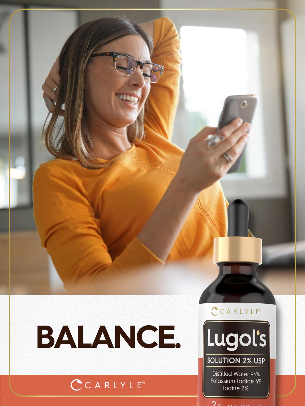 Carlyle Lugols Iodine 2% lab-tested quality seal visible on the label.