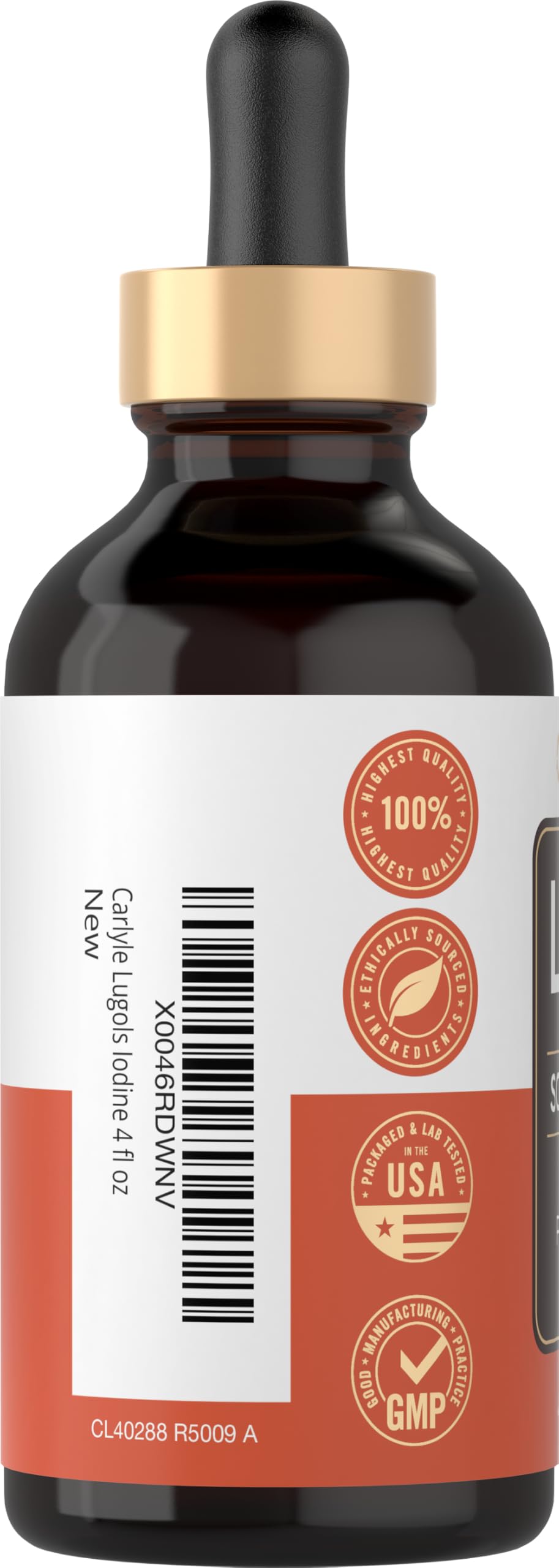 Carlyle Lugols Iodine 2 Percent label close-up highlighting ingredients