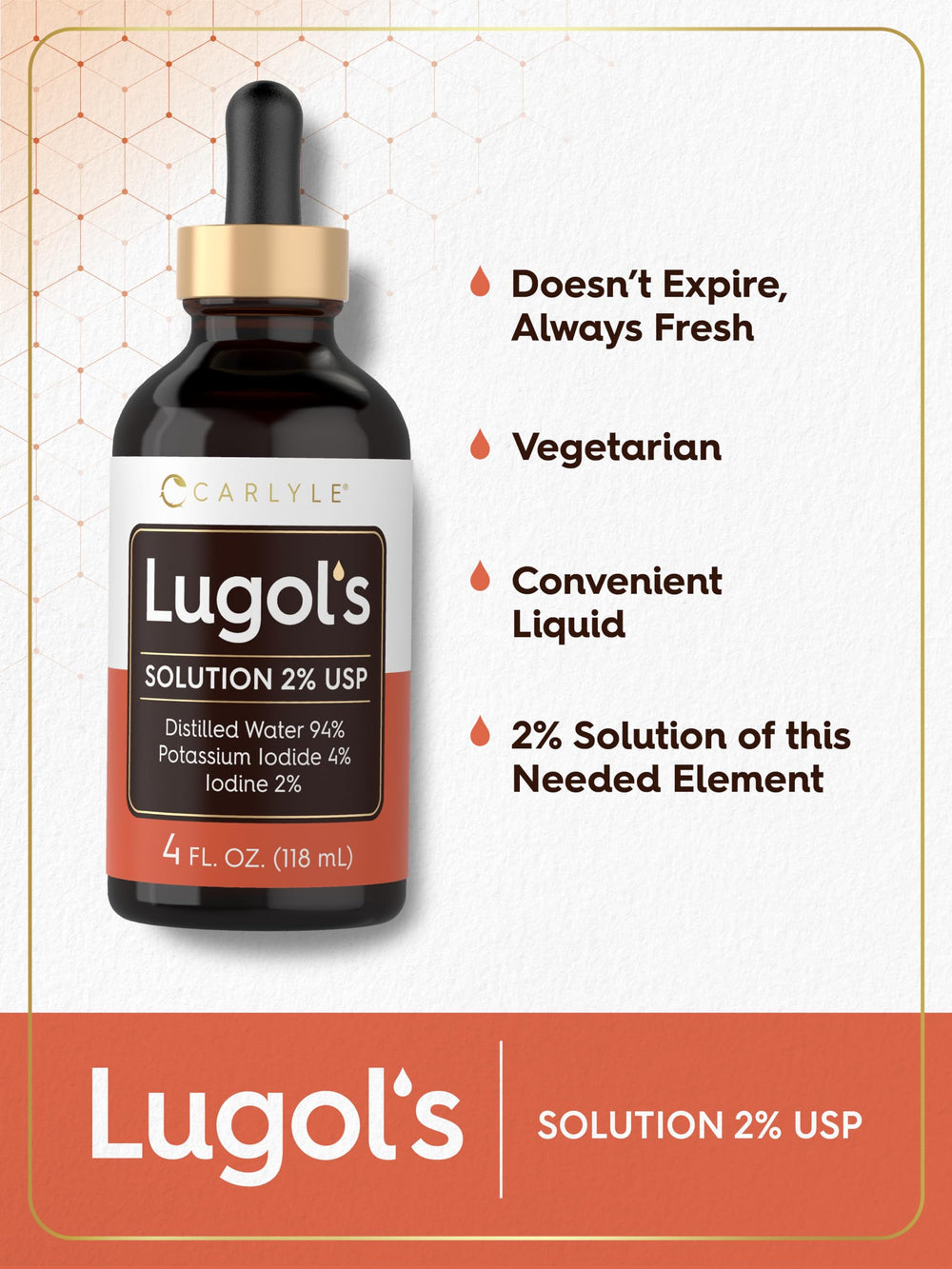 Carlyle Lugols Iodine 2 Percent liquid drops ready for measured doses