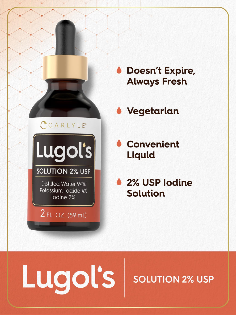 Carlyle Lugols Iodine 2% USA-made packaging badge on the box.