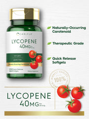 Carlyle Lycopene 40mg softgels back label detailing ingredients and testing.