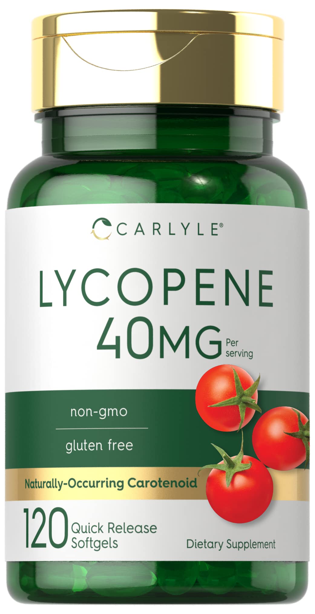 Carlyle Lycopene 40mg softgels bottle for daily supplement use.