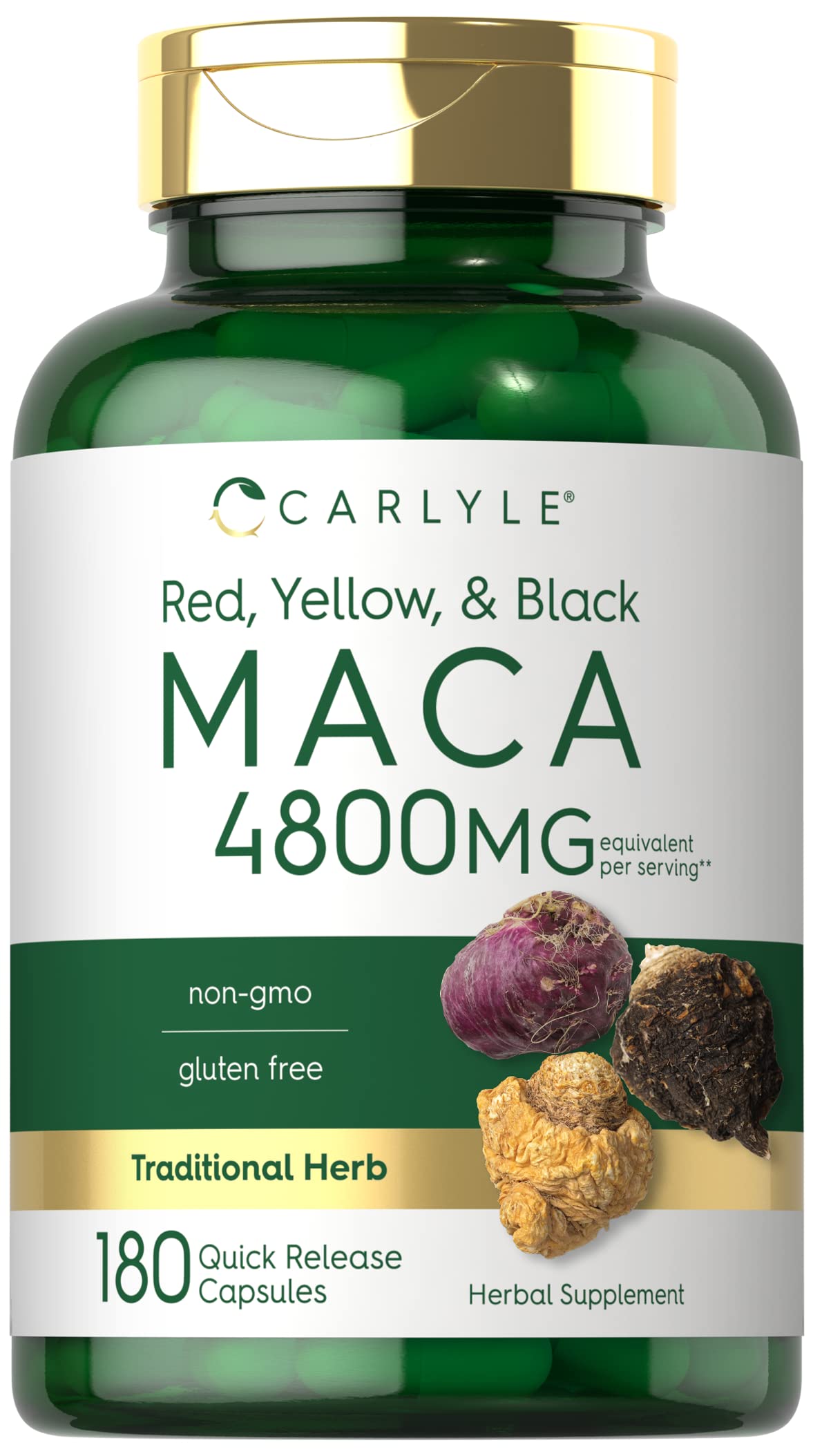 Carlyle Maca Root Capsules bottle promotes daily vitality and balanced energy.