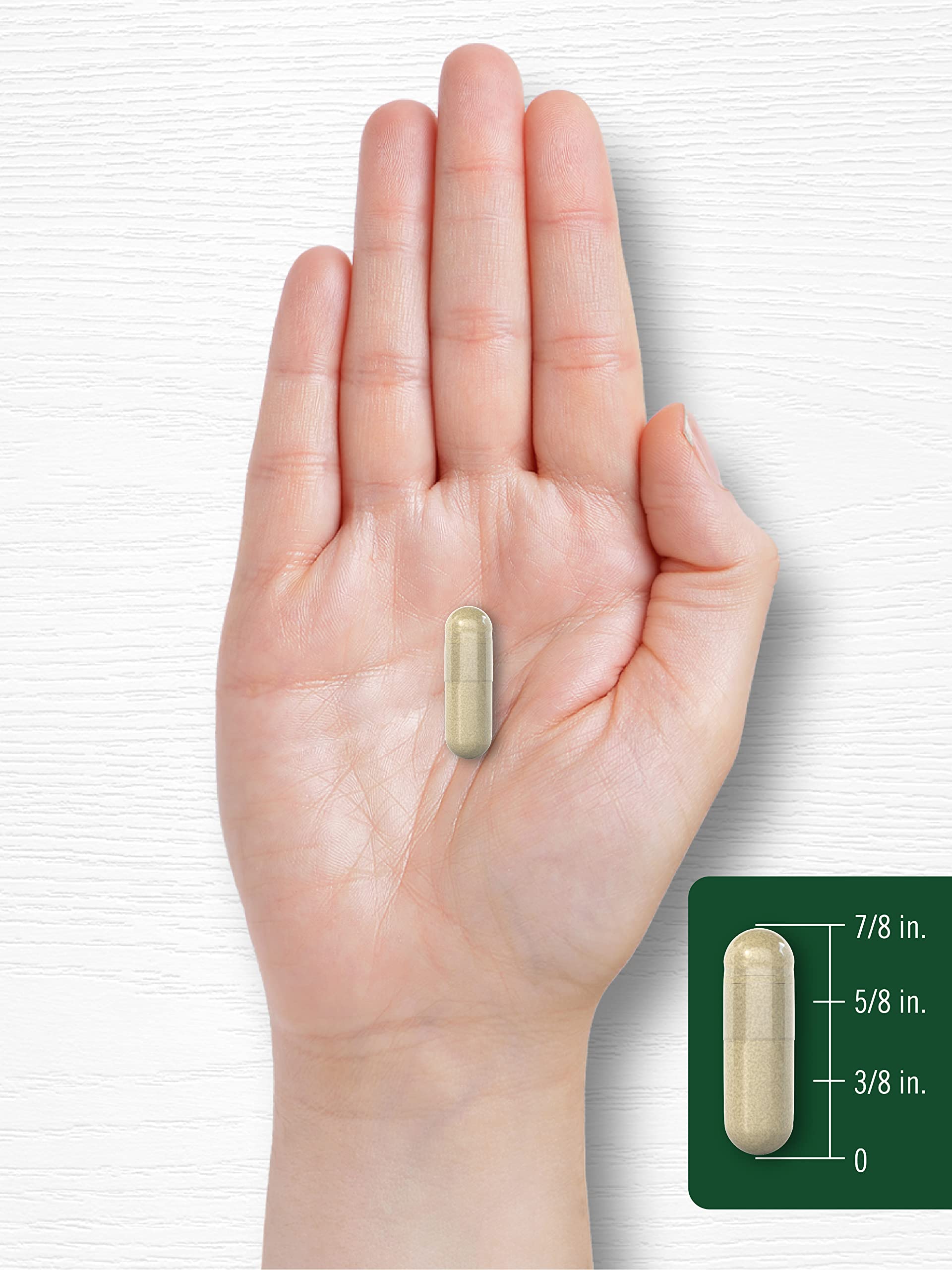 In-hand view of bottle shows convenient quick-release capsules.