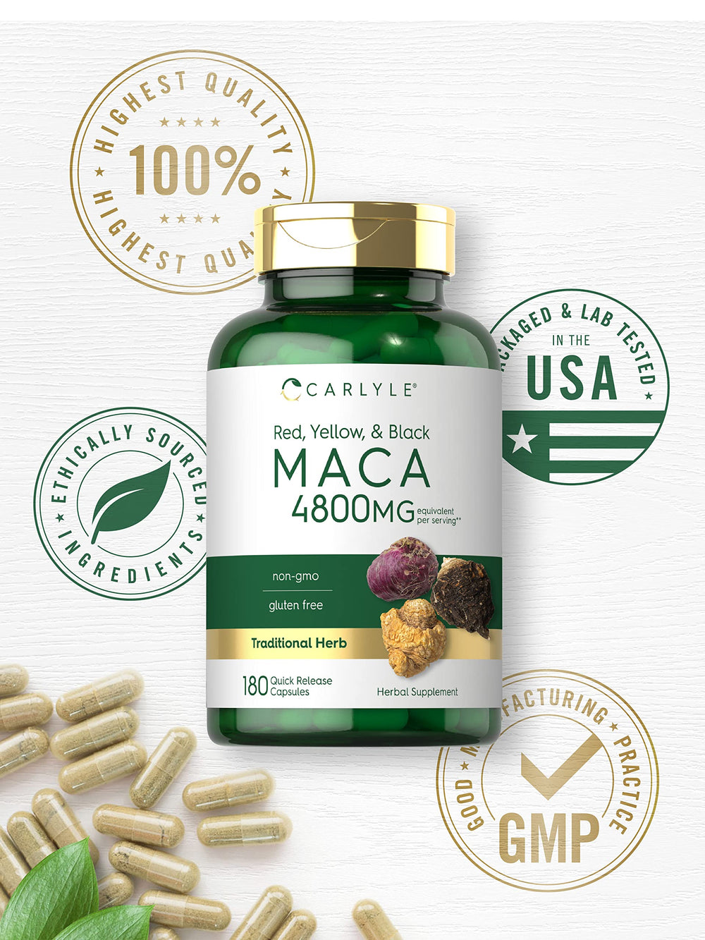 Lab-tested Carlyle Maca Root Capsules ensure quality and purity.
