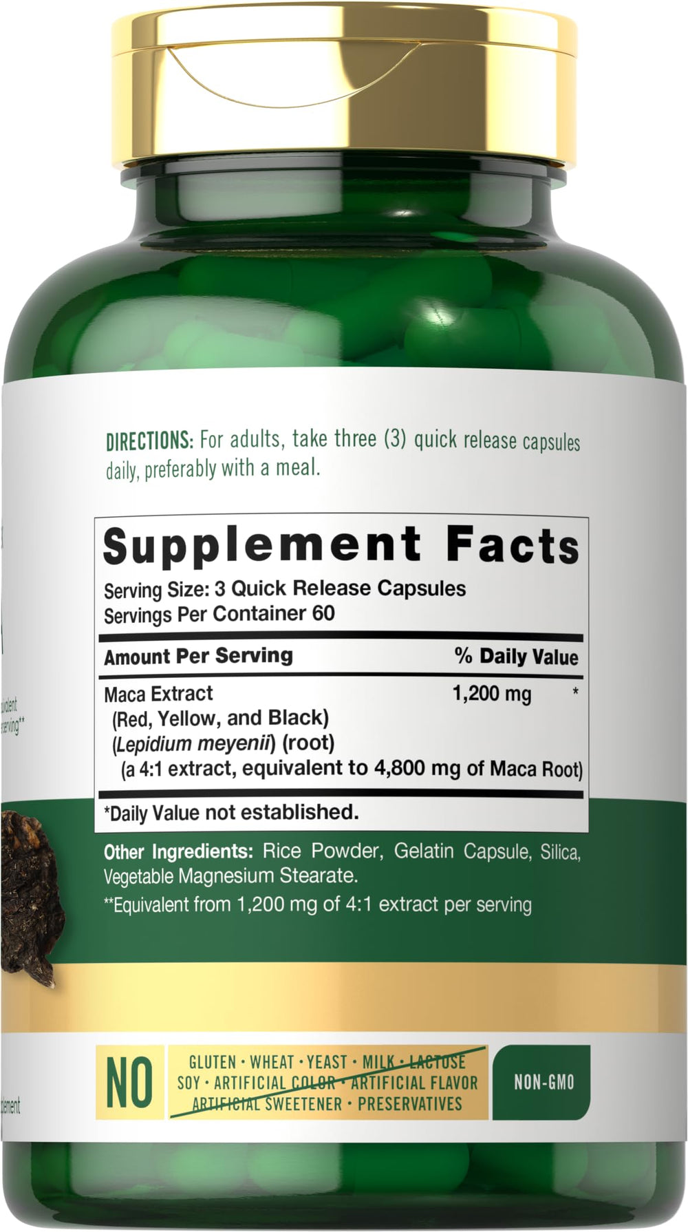 Carlyle Maca Root Capsules packaging highlights premium, gluten-free, non-GMO formulation.