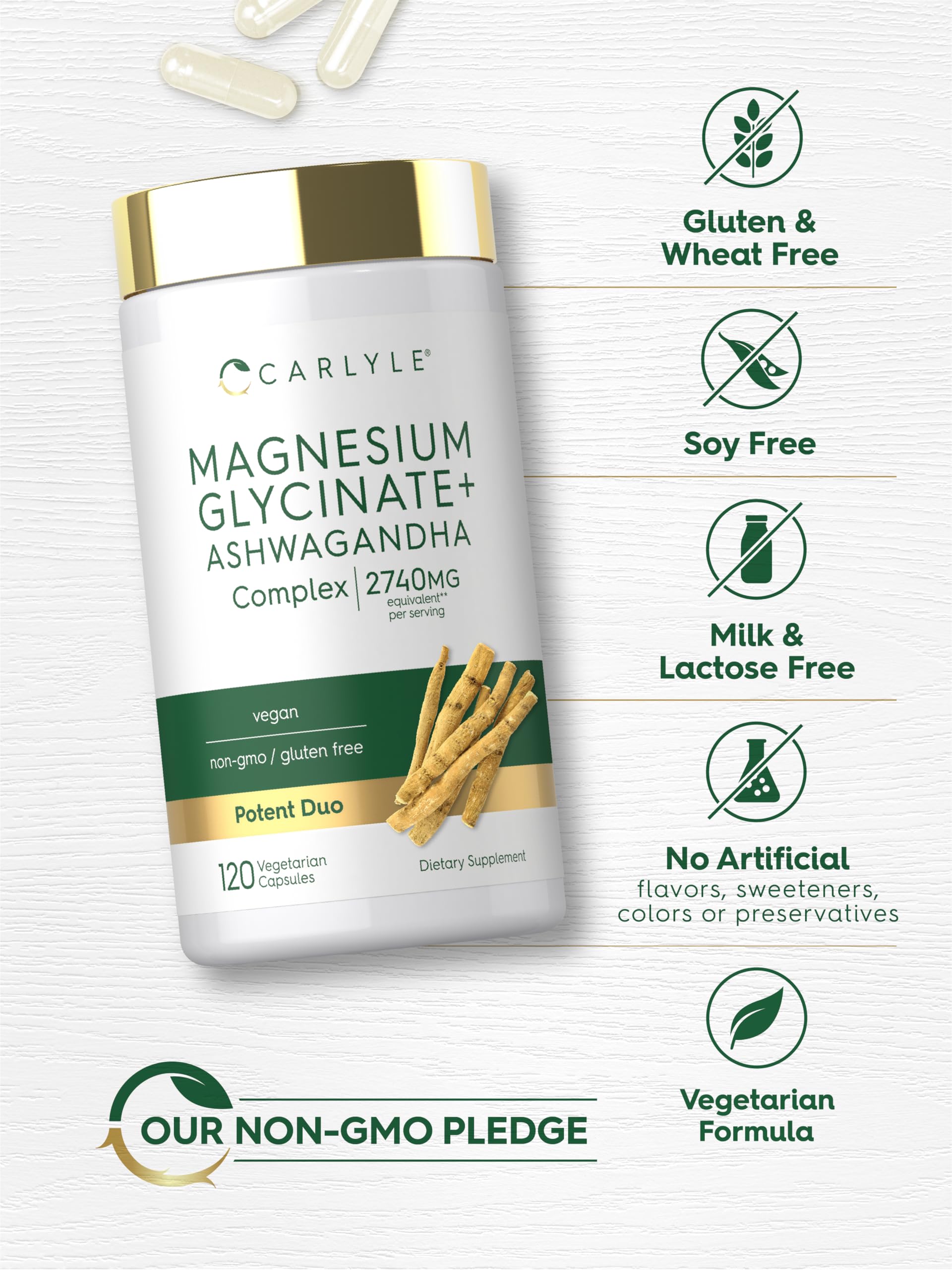 Carlyle capsules poured from bottle showing easy ingestion for daily use.