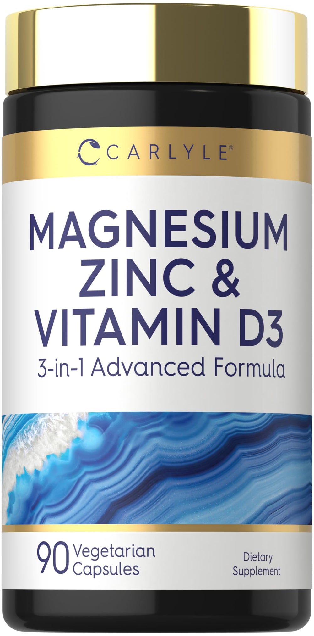 Carlyle Magnesium Zinc Vitamin D3 bottle for daily wellness.
