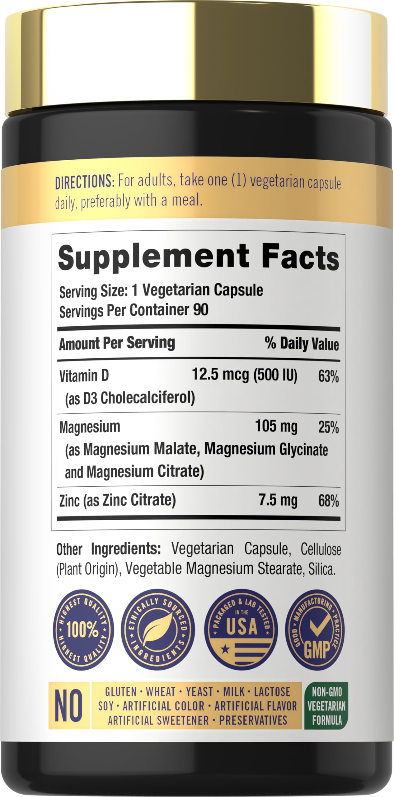 Carlyle Magnesium Zinc Vitamin D3 capsules ready for daily use.