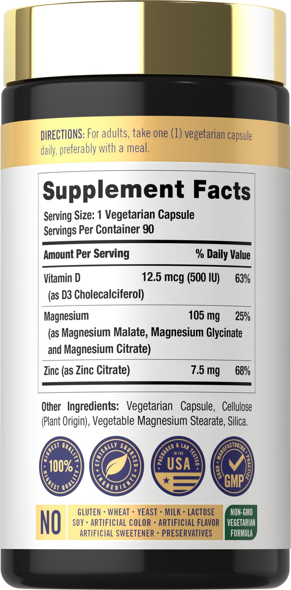 Carlyle Magnesium Zinc Vitamin D3 capsules ready for daily use.
