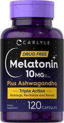 Carlyle Melatonin 10mg bottle front with triple strength night support.