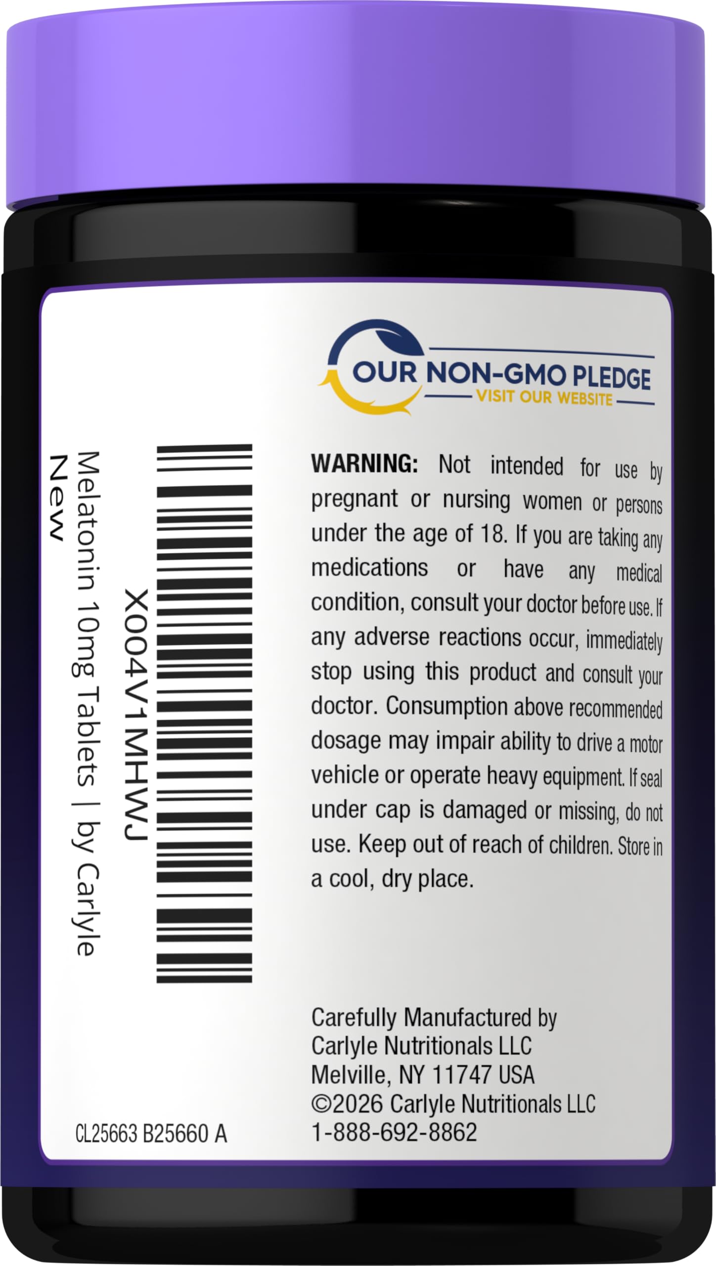 Carlyle Melatonin 10mg tablets being poured for easy nightly dosing