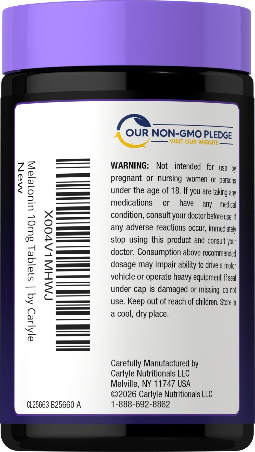 Carlyle Melatonin 10mg tablets being poured for easy nightly dosing