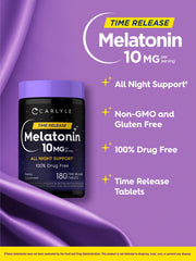Carlyle Melatonin 10mg packaging highlights vegan, gluten-free ingredients for sleep