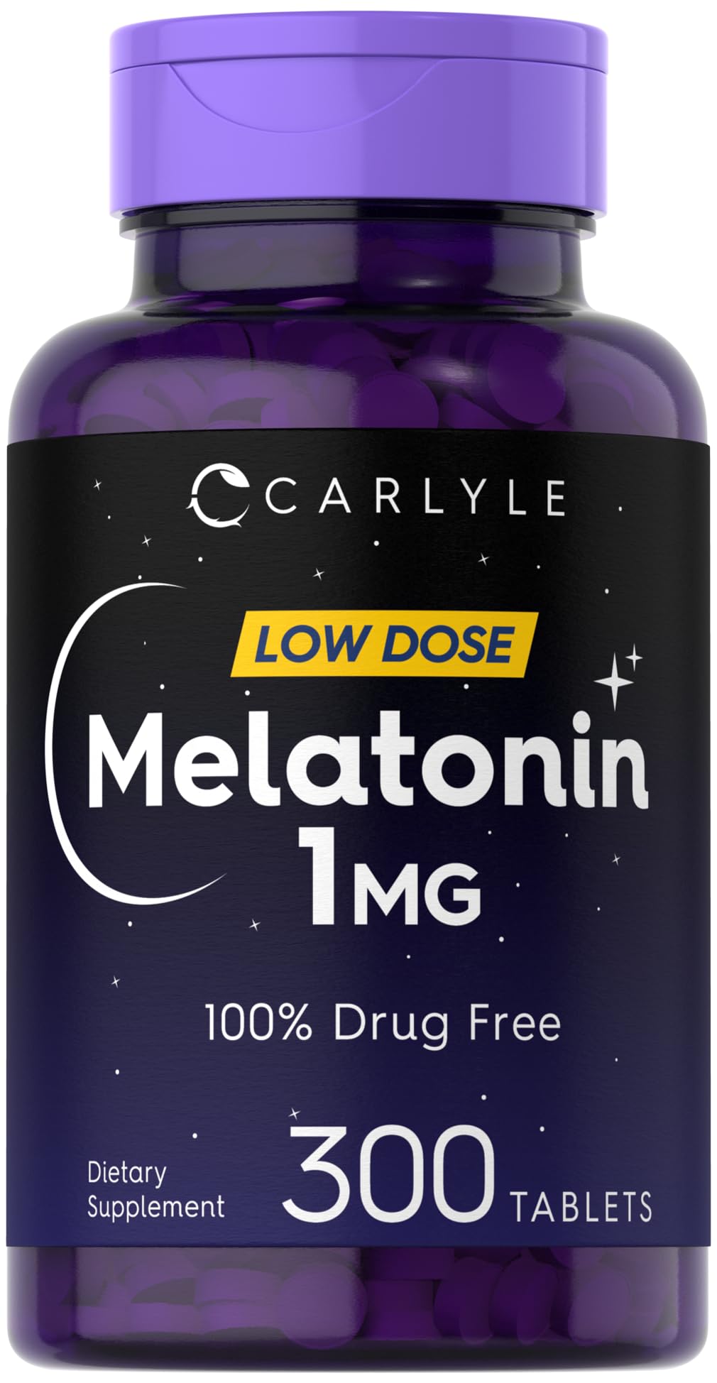 Carlyle Melatonin 1 mg bottle for a gentle, drug-free sleep routine.