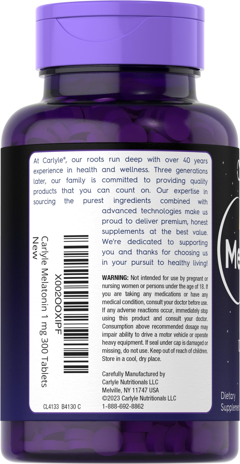 Carlyle Melatonin 1 mg tablets in packaging ready for nightly use.