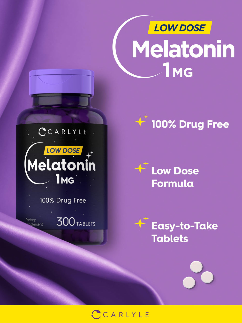 Carlyle Melatonin 1 mg vegetarian formula label emphasizes plant-based ingredients.