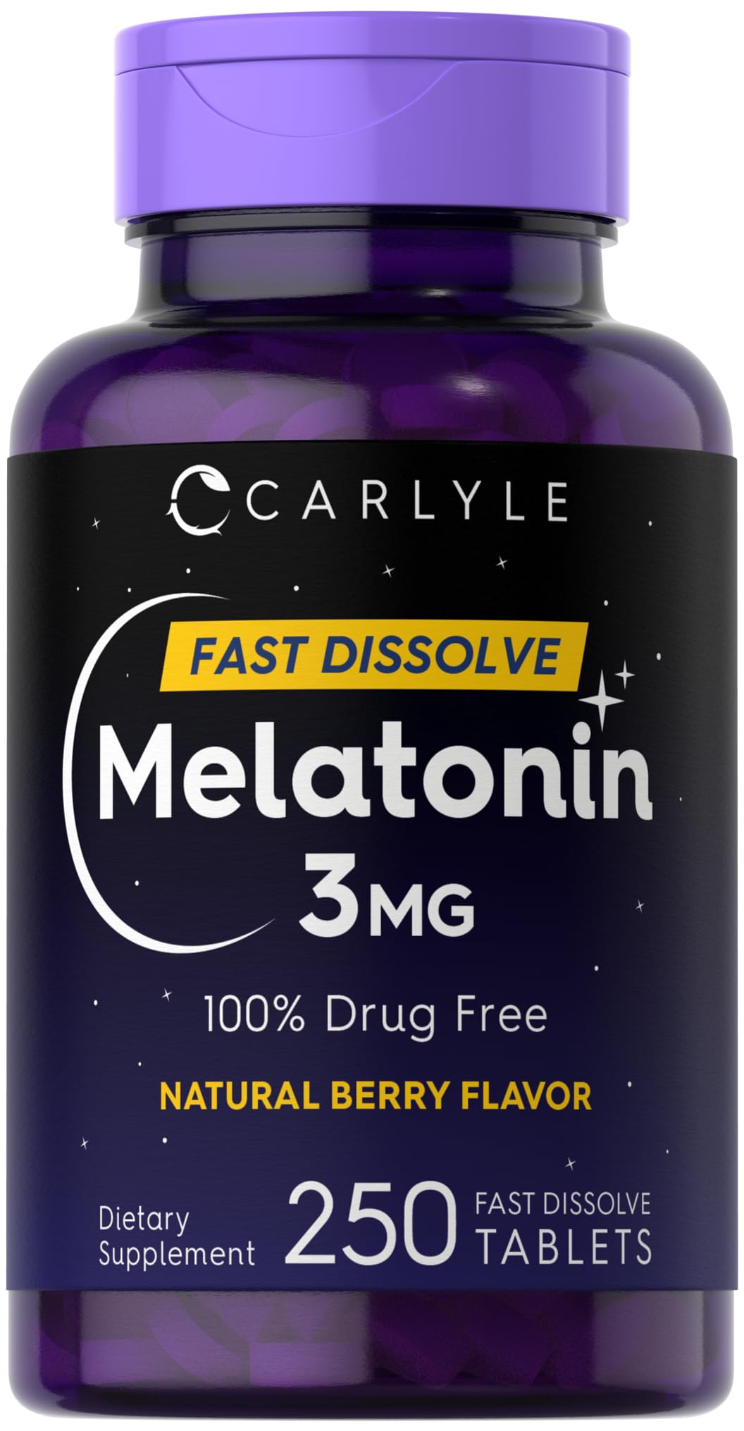 Carlyle Melatonin 3mg fast-dissolve tablet on table for an easy bedtime routine