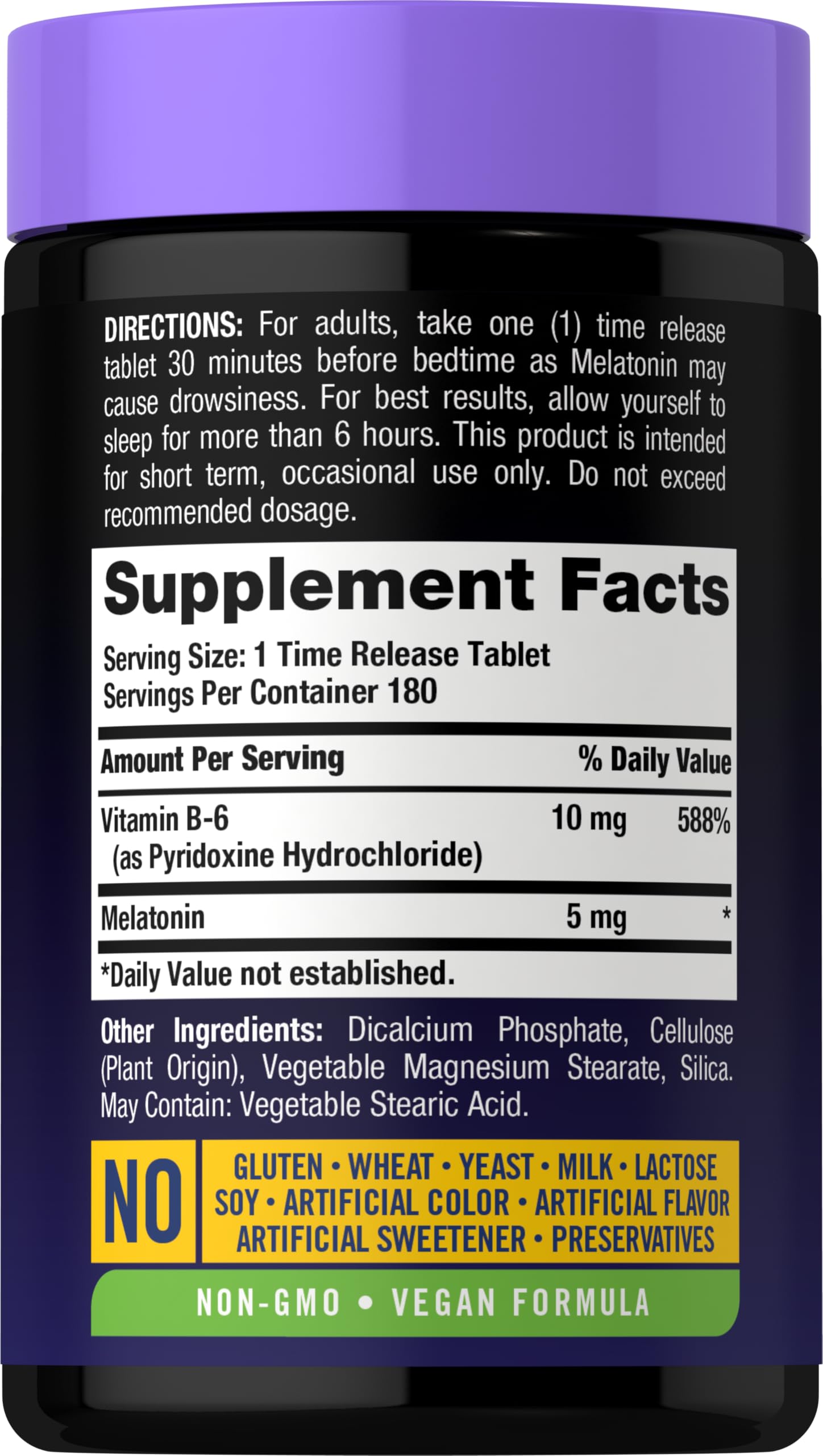 Carlyle Melatonin 5mg 180-count packaging highlighting vegan formula