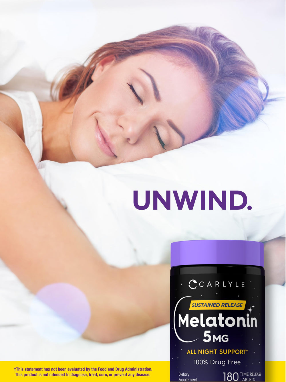 Carlyle Melatonin 5mg tablets inside a bottle for daily use