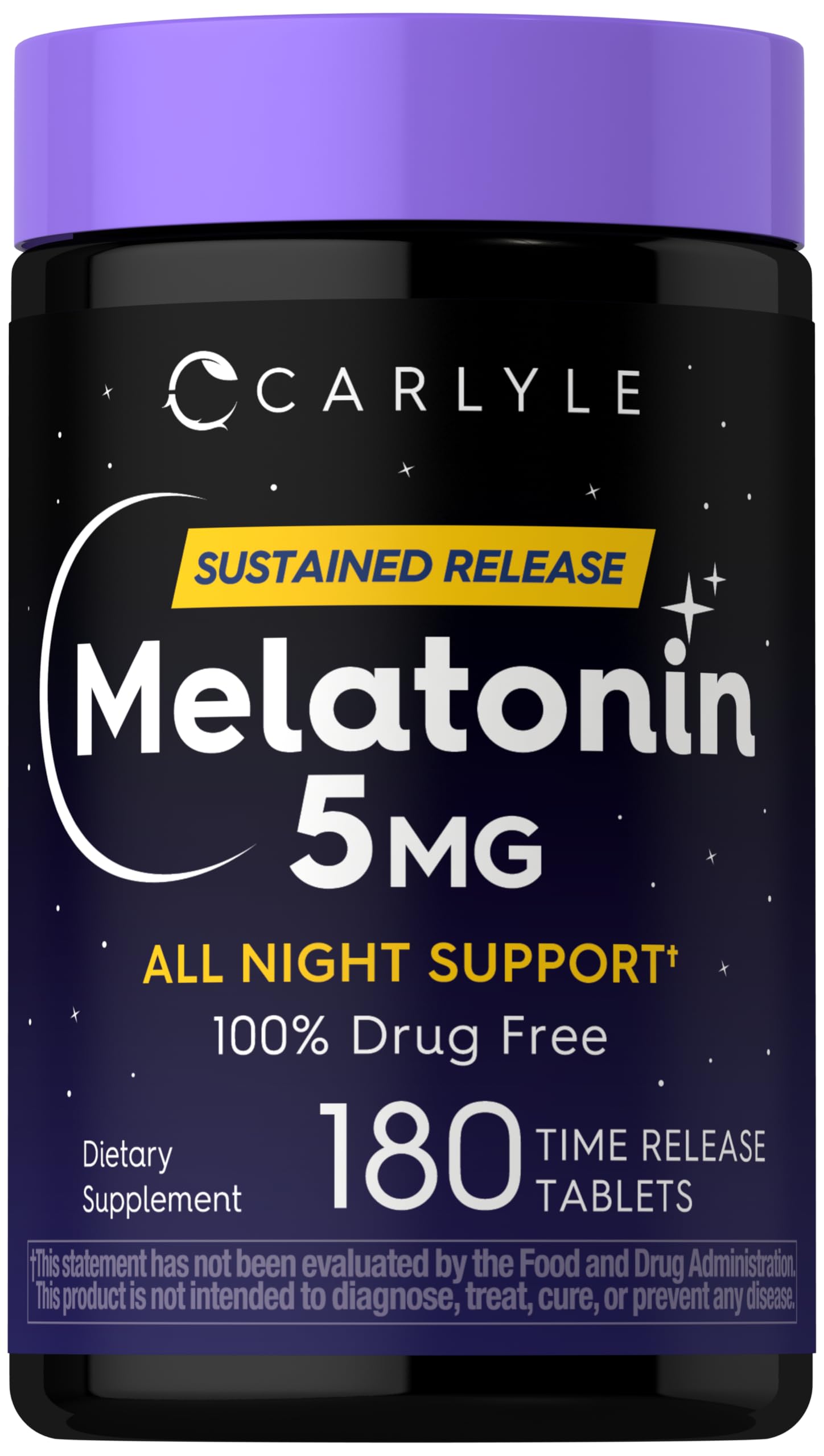 Carlyle Melatonin 5mg time-release bottle for all-night support