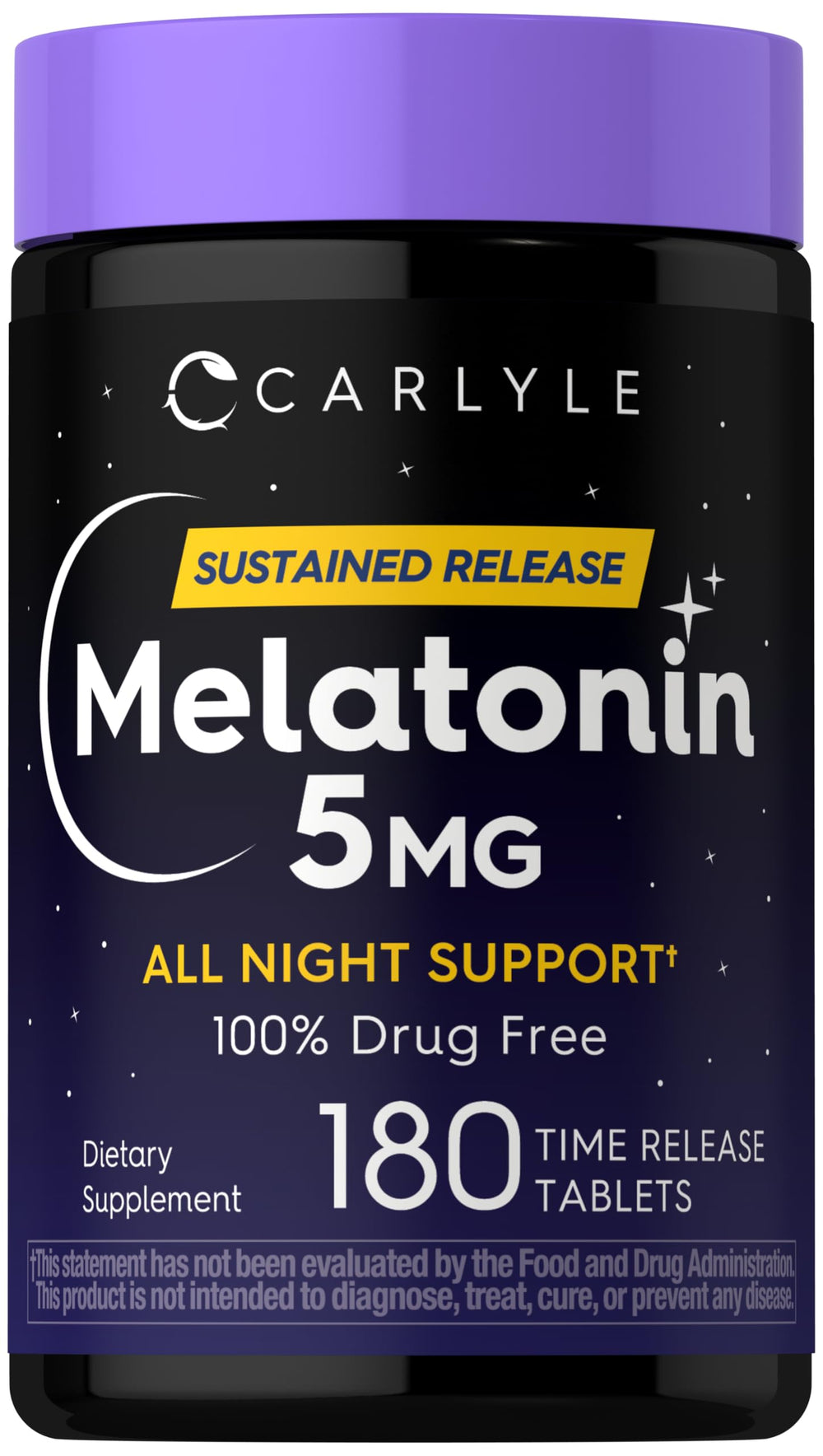 Carlyle Melatonin 5mg time-release bottle for all-night support