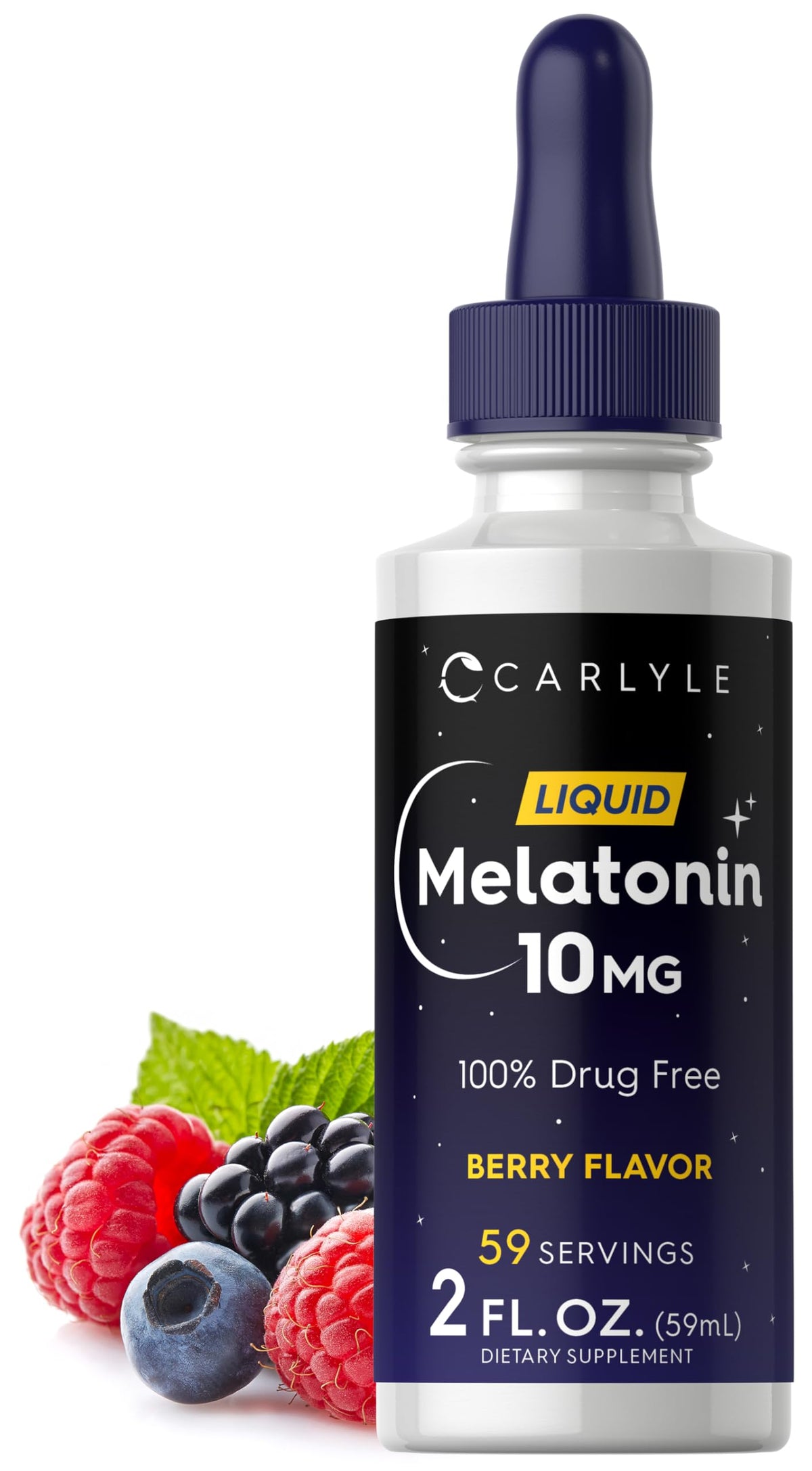 Carlyle Melatonin berry bottle with 10 mg per dropper for adults