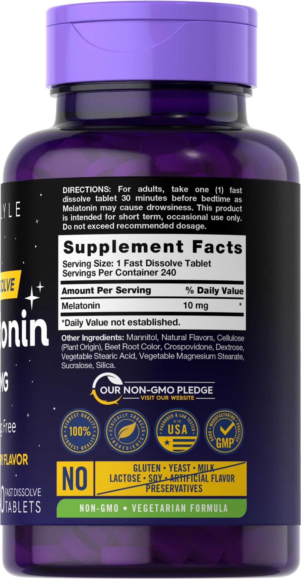 Carlyle Melatonin berry flavored tablets ready to dissolve.