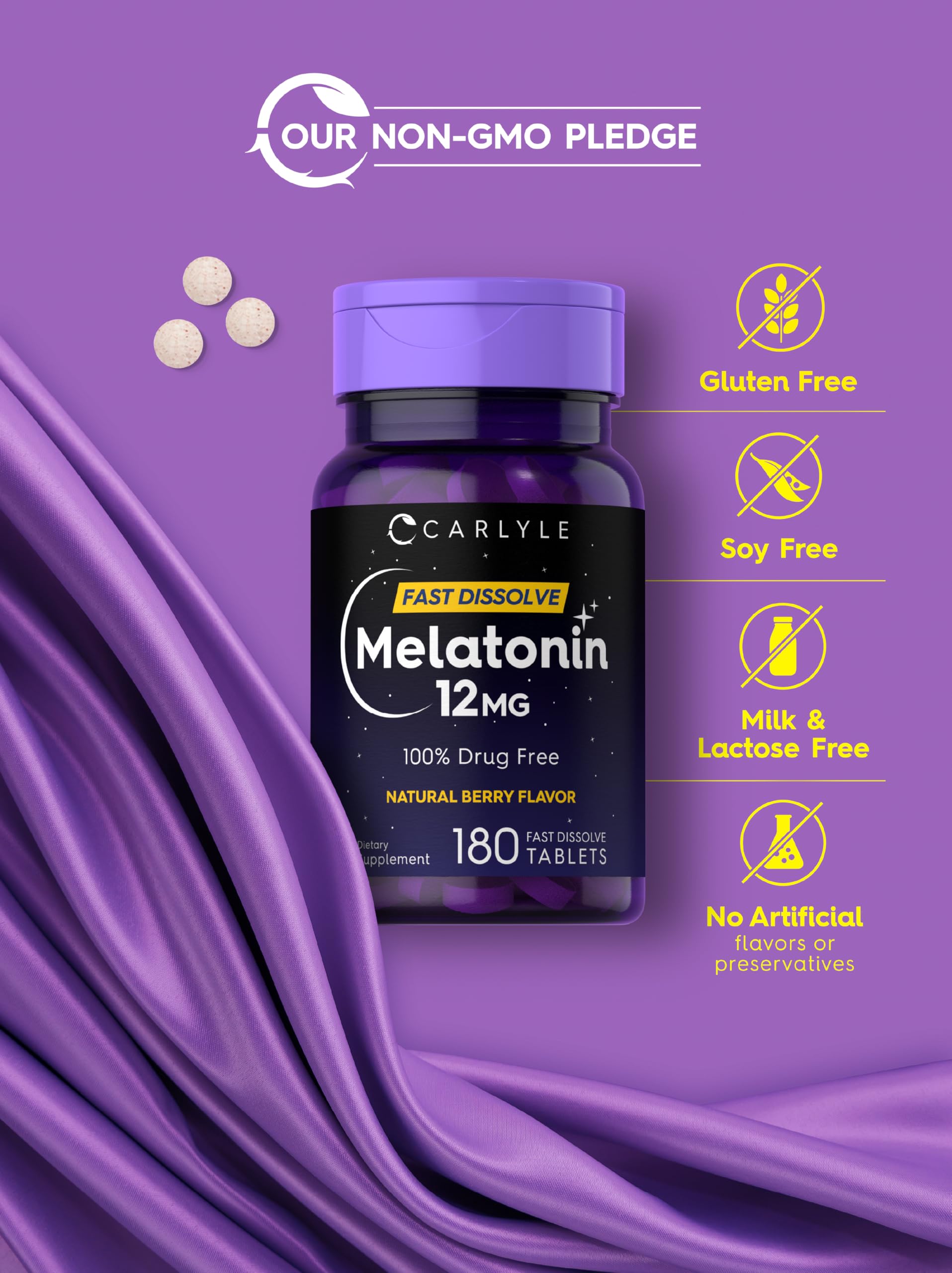 Carlyle Melatonin fast-dissolve action for quick consumption.