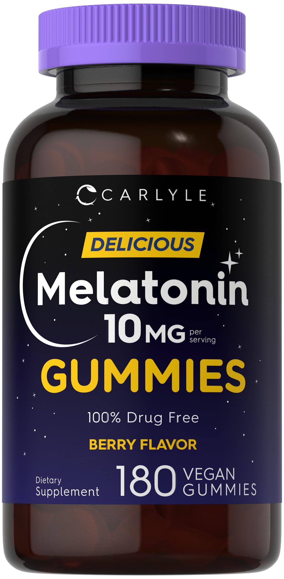 Carlyle melatonin gummies bottle with berry flavor for a calm bedtime routine