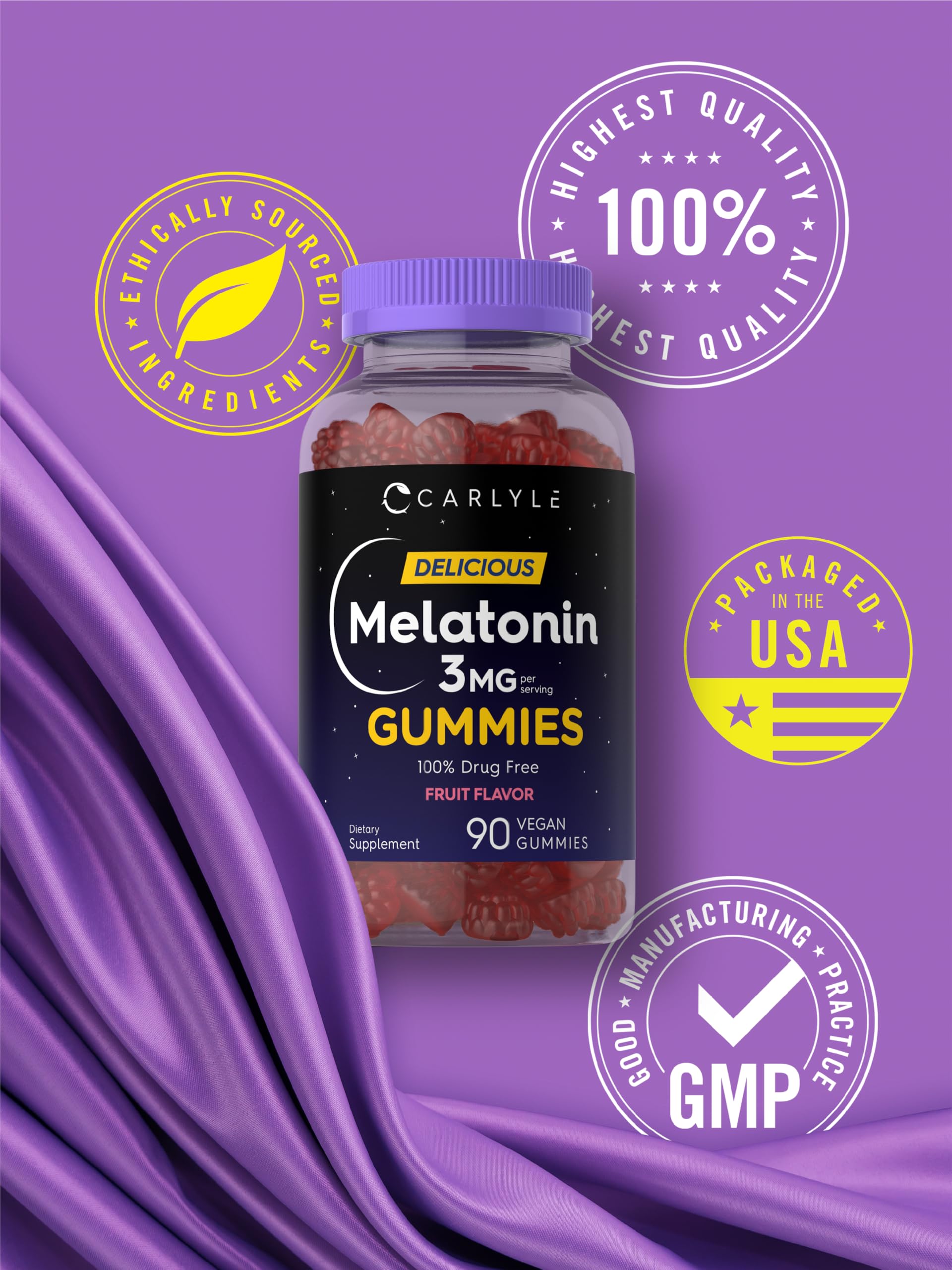Carlyle Melatonin Gummies gluten-free badge for gluten-sensitive users