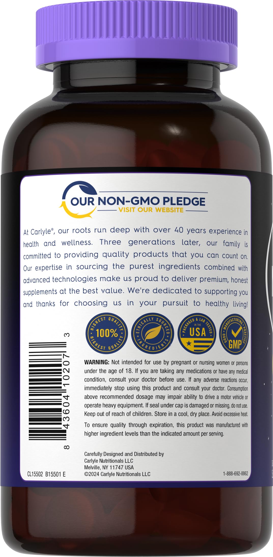 Carlyle label highlights vegan, non-GMO, gluten-free formulation
