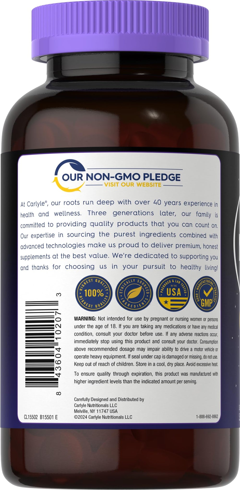 Carlyle label highlights vegan, non-GMO, gluten-free formulation