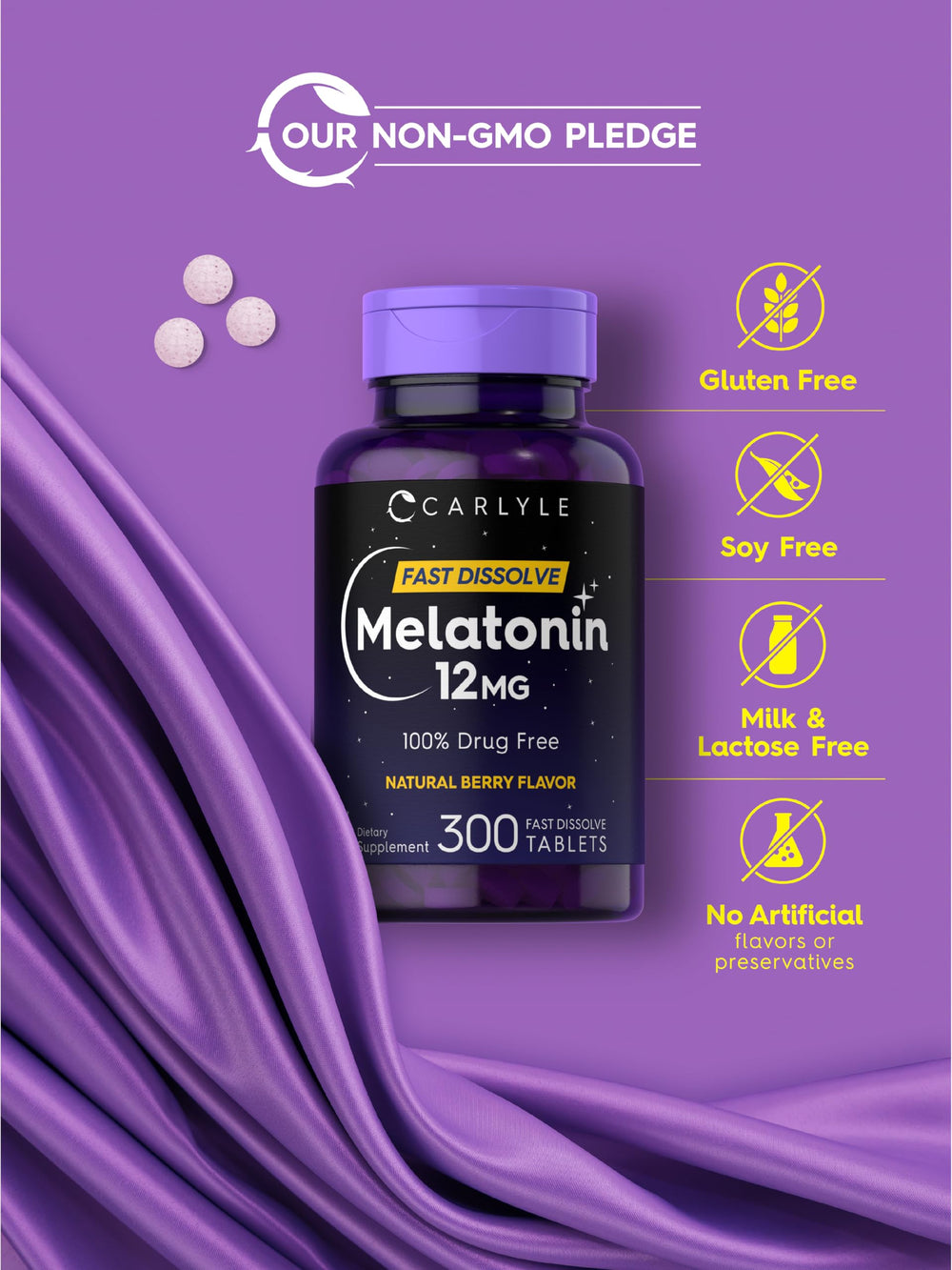 Carlyle Melatonin lab-tested ingredients seal for trusted quality